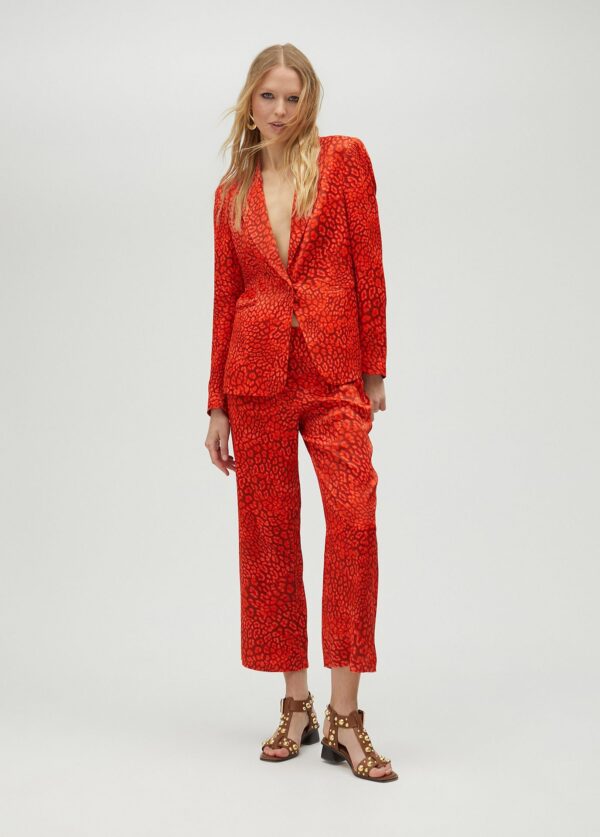 Pantalón Recto Estampado Animal Print Rojo-Naranja de Lola Casademunt by Maite - Imagen 4