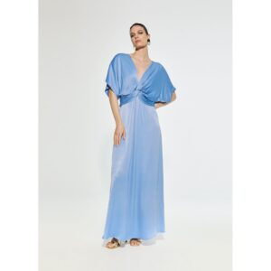 Vestido Largo con Drapeado en Cintura Azul de Lola Casademunt by Maite