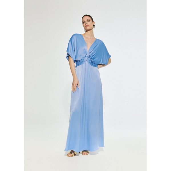 Vestido Largo con Drapeado en Cintura Azul de Lola Casademunt by Maite