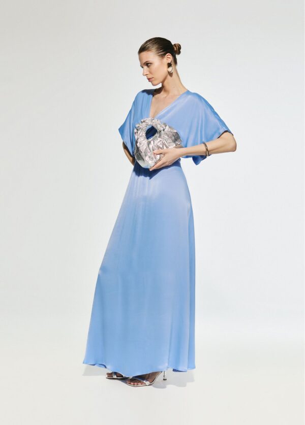 Vestido Largo con Drapeado en Cintura Azul de Lola Casademunt by Maite - Imagen 5