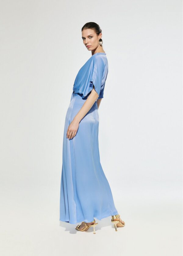 Vestido Largo con Drapeado en Cintura Azul de Lola Casademunt by Maite - Imagen 3
