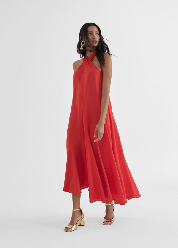 Vestido halter rojo cruzado de Lola Casademunt by Maite - Imagen 2