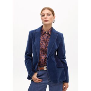 Americana entallada efecto denim terciopelo azul de Lola Casademunt