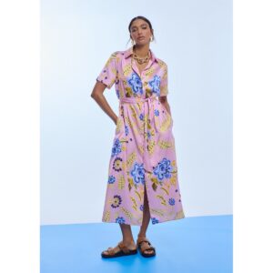 Vestido camisero con estampado flores rosa-multicolor de Lola Casademunt