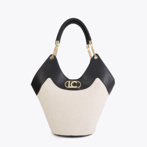 Shopper desestructurado efecto piel y canvas bicolor crudo-negro de Lola Casademunt
