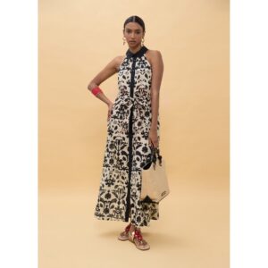 Vestido estampado flores a contraste negro-crudo de Lola Casademunt
